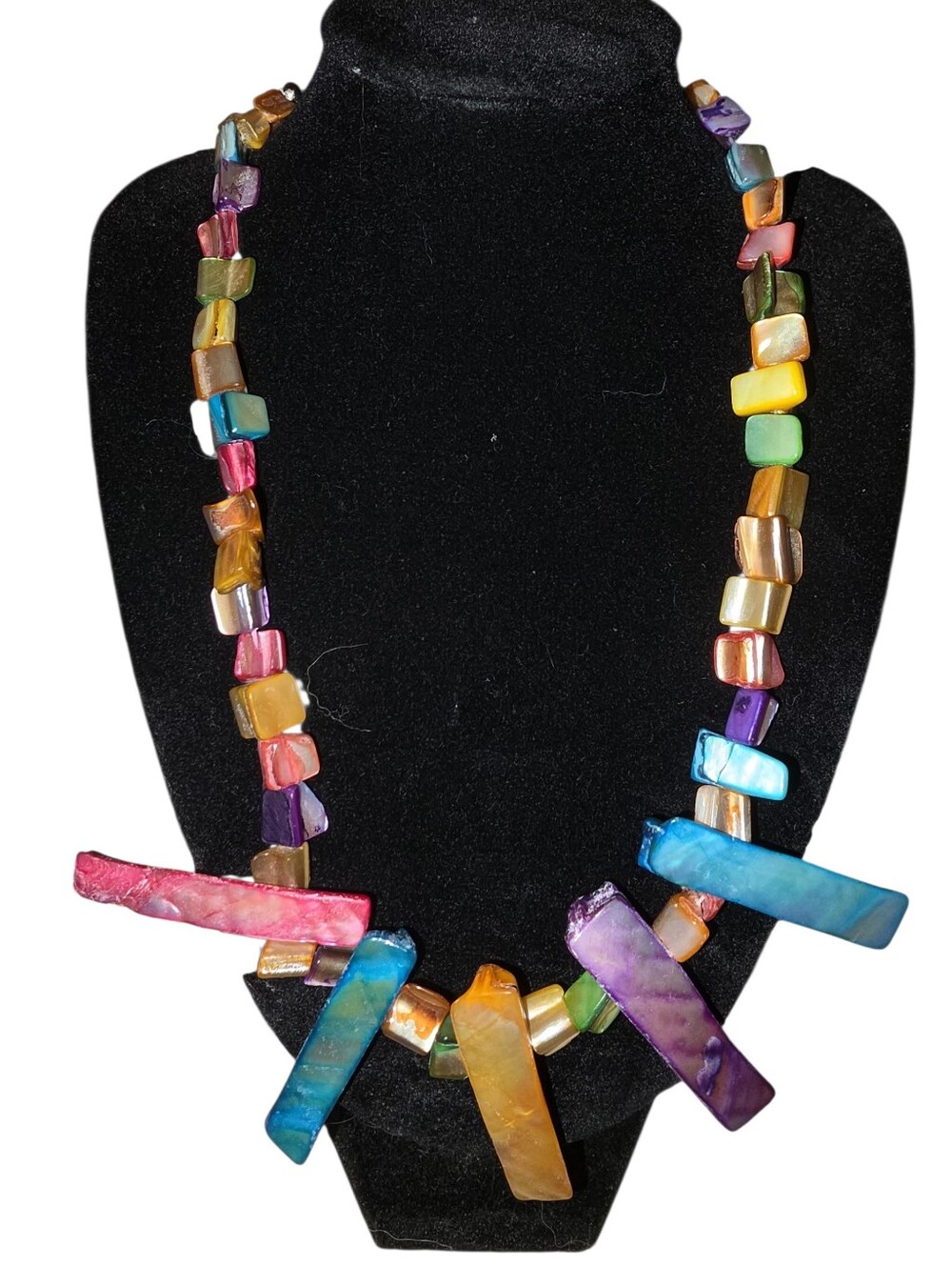 Vintage Multicolor Shell Bar Statement Necklace